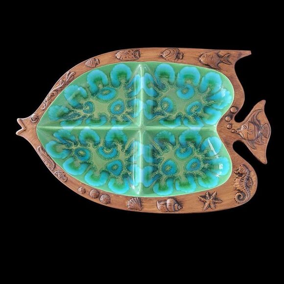 Vintage Treasure Craft Mid-Century Angel Fish Divided Serving Platter - Picture 1 of 9